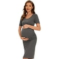 thumbnail image 1 of Maternity Dresses for Daily Baby Shower and Photography, Side Ruching Womens Bodycon Dress, Short Sleeve, Heather Grey, Large, 1 of 6