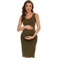 thumbnail image 1 of Maternity Dresses for Daily Baby Shower and Photography, Sleeveless Tank Dresses Side Ruching Womens Bodycon Dress, Army Green, X-Large, 1 of 6