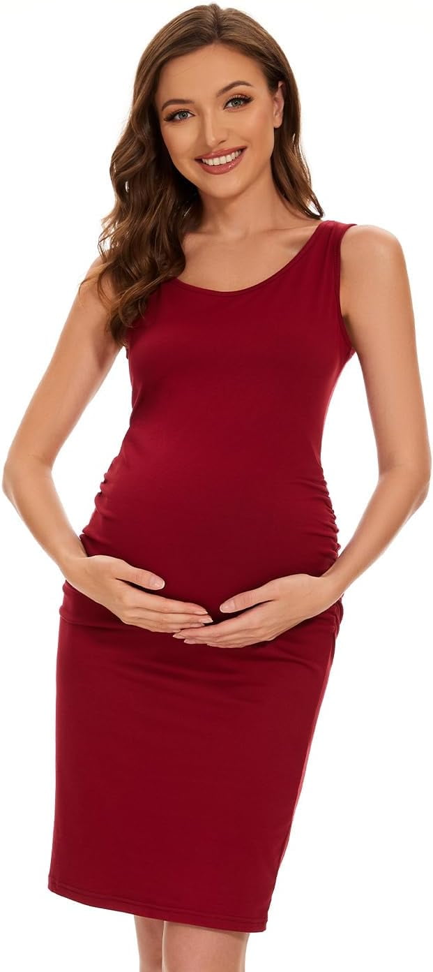 Maternity Dresses for Daily Baby Shower and Photography, Sleeveless Tank  Dresses Side Ruching Womens Bodycon Dress, Burgundy, Medium - Walmart  Business Supplies