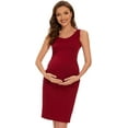 thumbnail image 1 of Maternity Dresses for Daily Baby Shower and Photography, Sleeveless Tank Dresses Side Ruching Womens Bodycon Dress, Burgundy, X-Large, 1 of 6