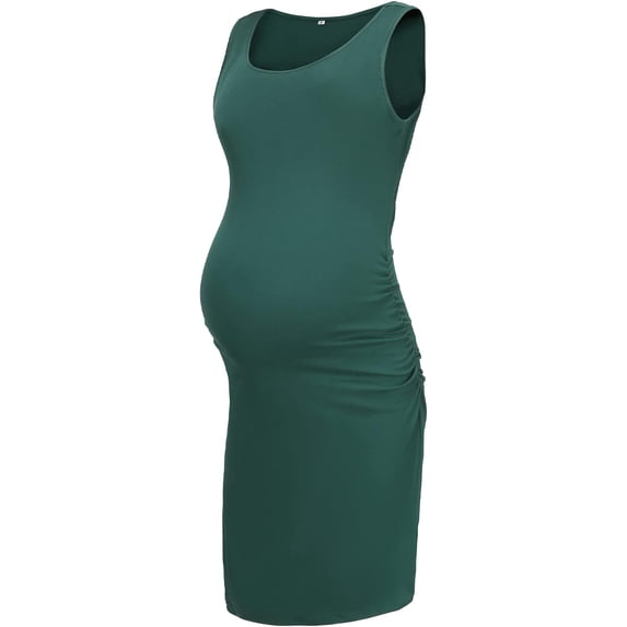 Maternity Dresses for Daily Baby Shower and Photography, Sleeveless Tank Dresses Side Ruching Womens Bodycon Dress, Green, Medium