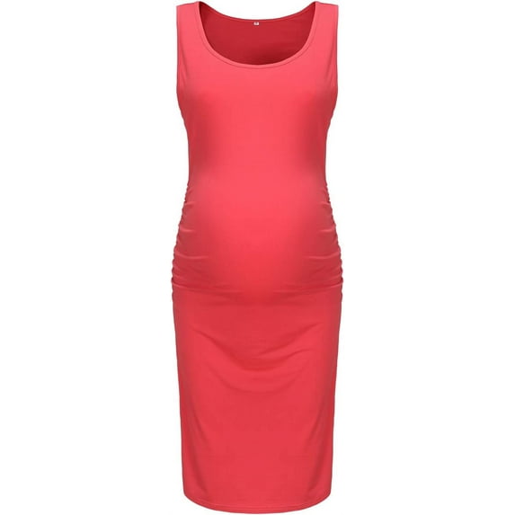 Maternity Dresses for Daily Baby Shower and Photography, Sleeveless Tank Dresses Side Ruching Womens Bodycon Dress, Papaya, 3X-Large