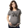 thumbnail image 1 of Maternity Due In April Pregnancy T Shirt Cute Adorable Baby Announcement Tee, 1 of 6