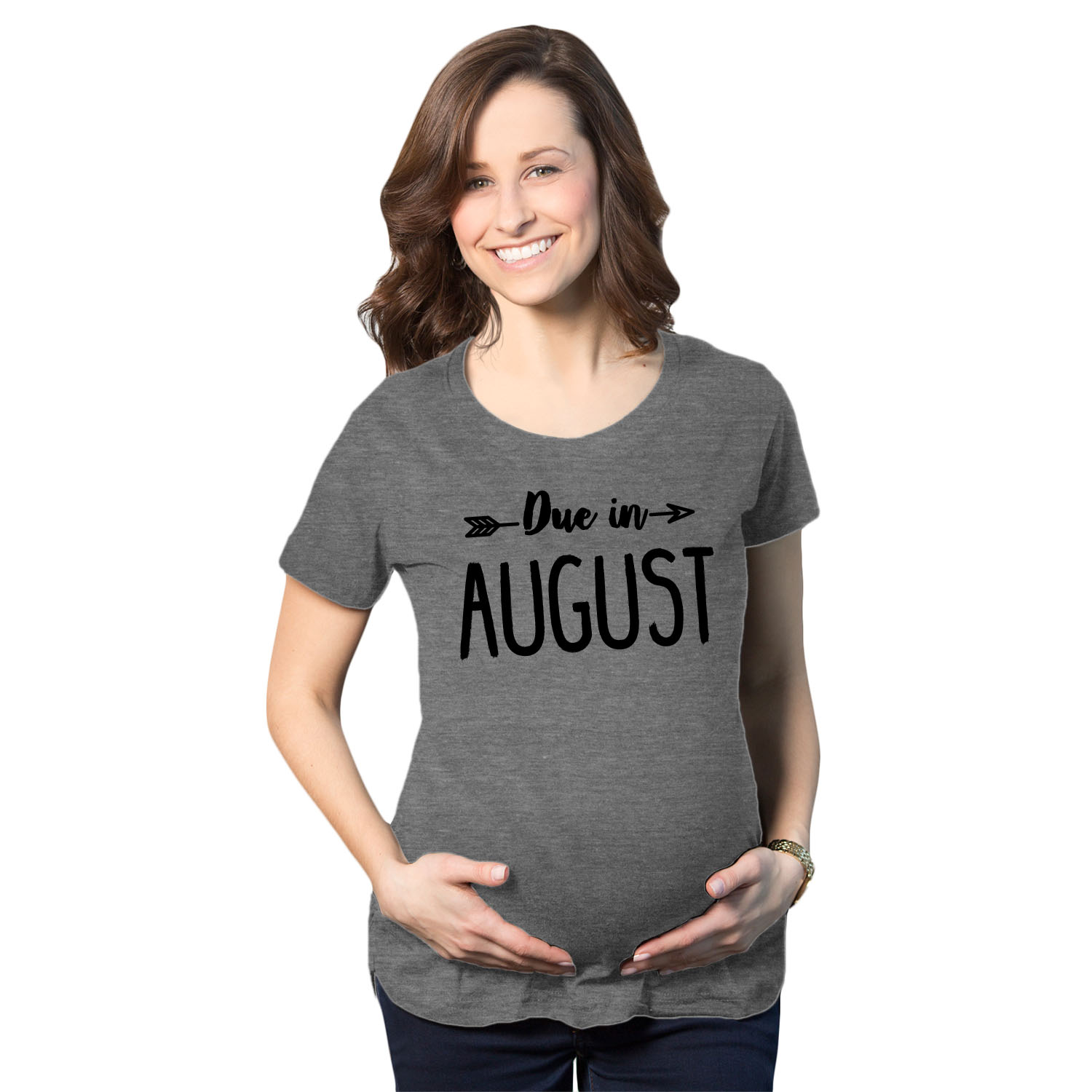 Maternity Due In August Funny T shirts Pregnant Shirts Announce Pregnancy Month Shirt - image 1 of 9