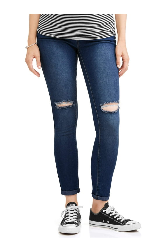 Maternity Full Panel Distressed Skinny Jeans - Available in Plus Sizes