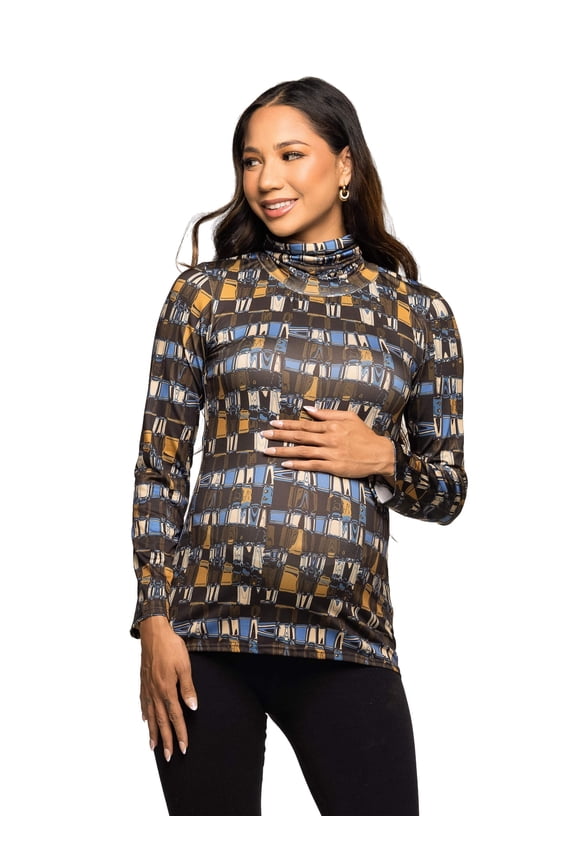 Maternity Geometric Long Sleeve Turtleneck Top