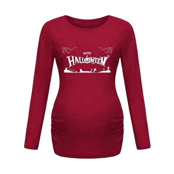 Maternity Halloween Shirt Cute Funny Halloween Pregnancy Tee Christmas Pumpkin Print Top Crew Neck Long Sleeve T-Shirt