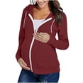 thumbnail image 1 of Maternity Jackets for Pregnant Women Full Zip up Hoodie Sweatshirt Outerwear Soft Light Casual Athletic Tops (XL, Wine), 1 of 7