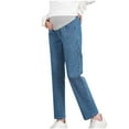 thumbnail image 1 of Maternity Jeans Over Bump, Pant Leg Split Pregnancy Pants Stretchy Adjustable Waist Denim Trousers Loose Lounge Pants with Pockets Straight Leg Jeggings Comfortable Jeans Stretchy Activewear, 1 of 4