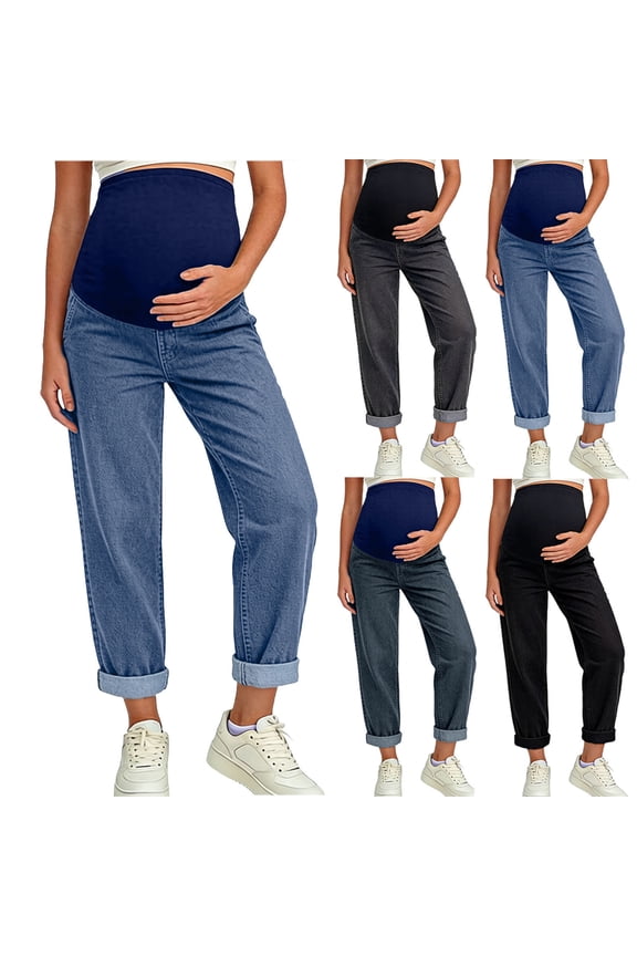 Maternity Jeans Over Belly Women Comfy Stretch 28'' Boyfriend Jean M-3X Pregnancy Denim Pants Plus Size (3XL, Blue)