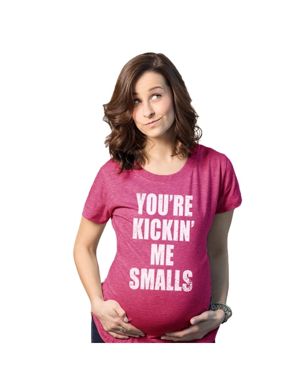 Maternity Kicking Me Smalls Funny T shirt Pregnancy Announcement Novelty Tee