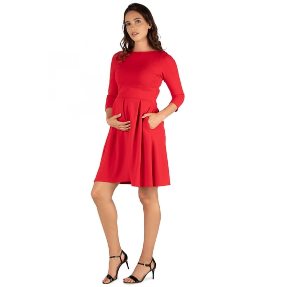 Maternity Knee Length Fit N Flare Pocket Dress