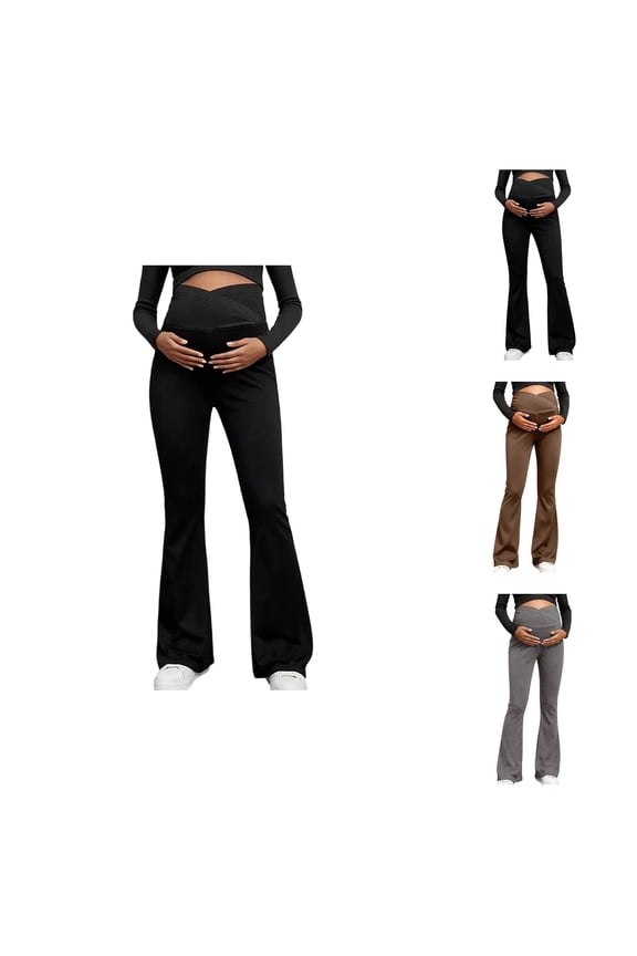 Maternity Leggings High Waisted Belly Support Band Flare Pants Prenatal Workout Comfort Trousers for Yoga and Active Wear