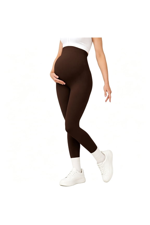 Maternity Leggings Over Bump Buttery Soft Belly Support Adjustable High Waisted Pregnancy Pants Yoga Pajama Brown L