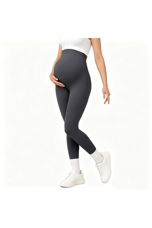 Maternity Leggings Over Bump Buttery Soft Belly Support Adjustable High Waisted Pregnancy Pants Yoga Pajama Dark Gray XL