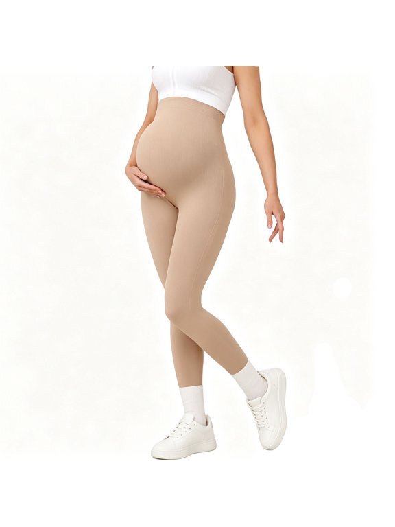 Maternity Leggings Over Bump Buttery Soft Belly Support Adjustable High Waisted Pregnancy Pants Yoga Pajama Khaki M