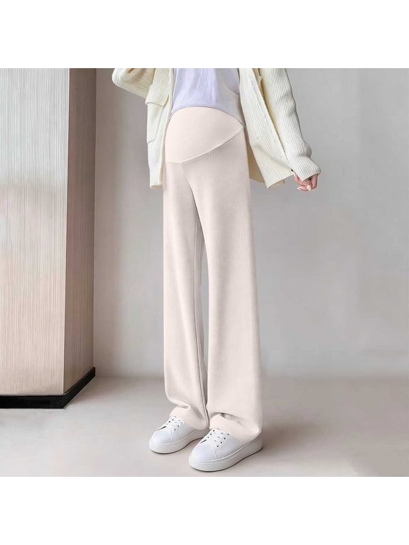 Maternity Leggings Over Bump,Women's Maternity Pants Pregnancy Yoga Pants Buttery Soft Petite Flare Beige L
