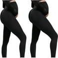 thumbnail image 1 of Maternity Leggings Over The Belly, Womens Black Workout Yoga Pregnancy Pants Skinny Pants with Pockets 2 Pack Black, 1 of 5