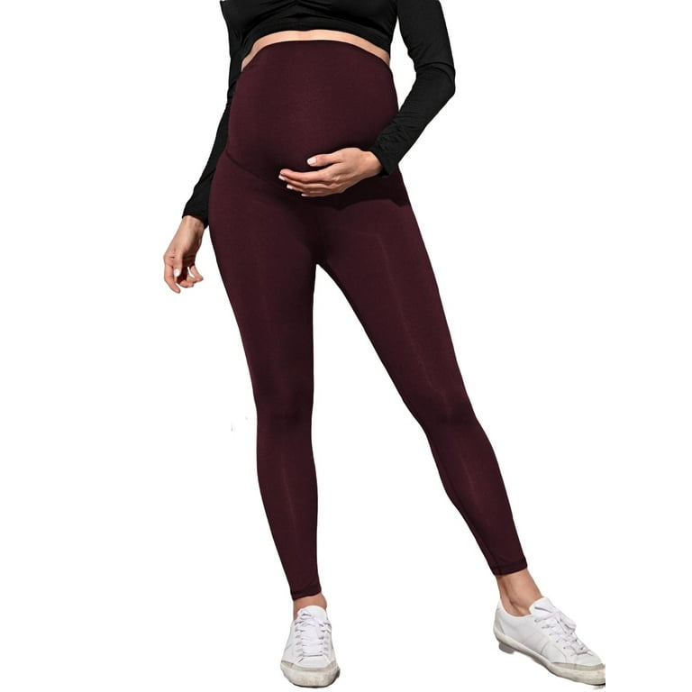 Maternity Leggings Solid Regular Maroon M Walmart