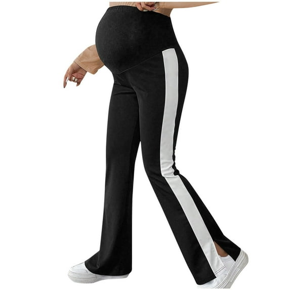 Pregnancy Clothes Women Over The Belly Casual Split Wide Leg Maternity Pants For Work Fashion High Waist Maternity Joggers Black L
