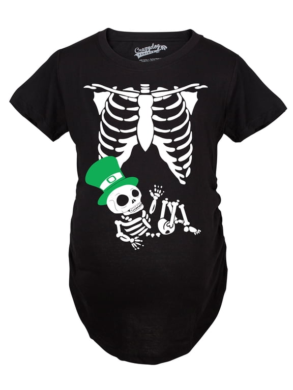 Maternity Leprechaun Skeleton Baby Funny Saint Patricks Day Announcement T Shirt