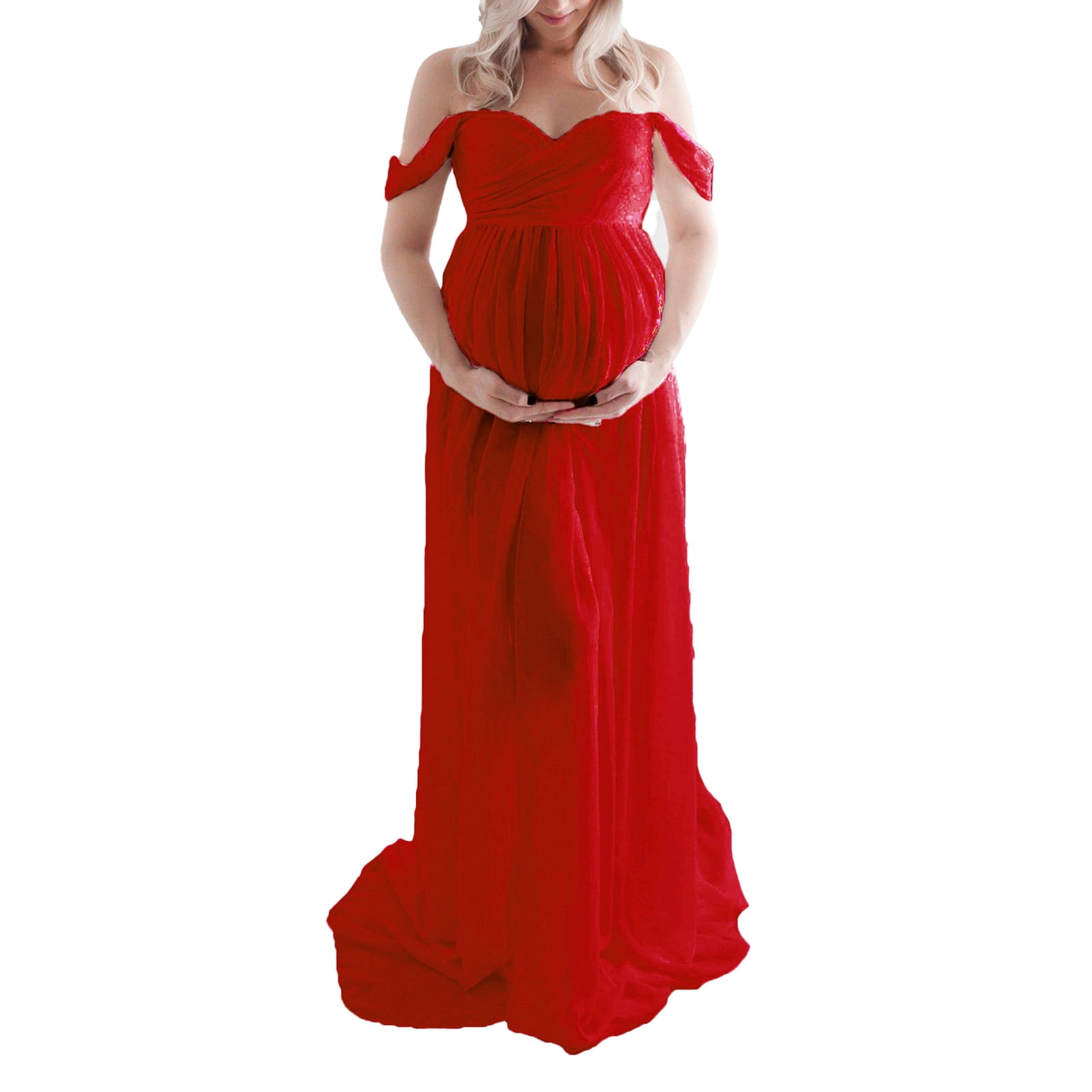 Maternity Long Dress Off Shoulder Elegant Stylish Loose Hem Pregnant Woman Dress for Bridal Shop