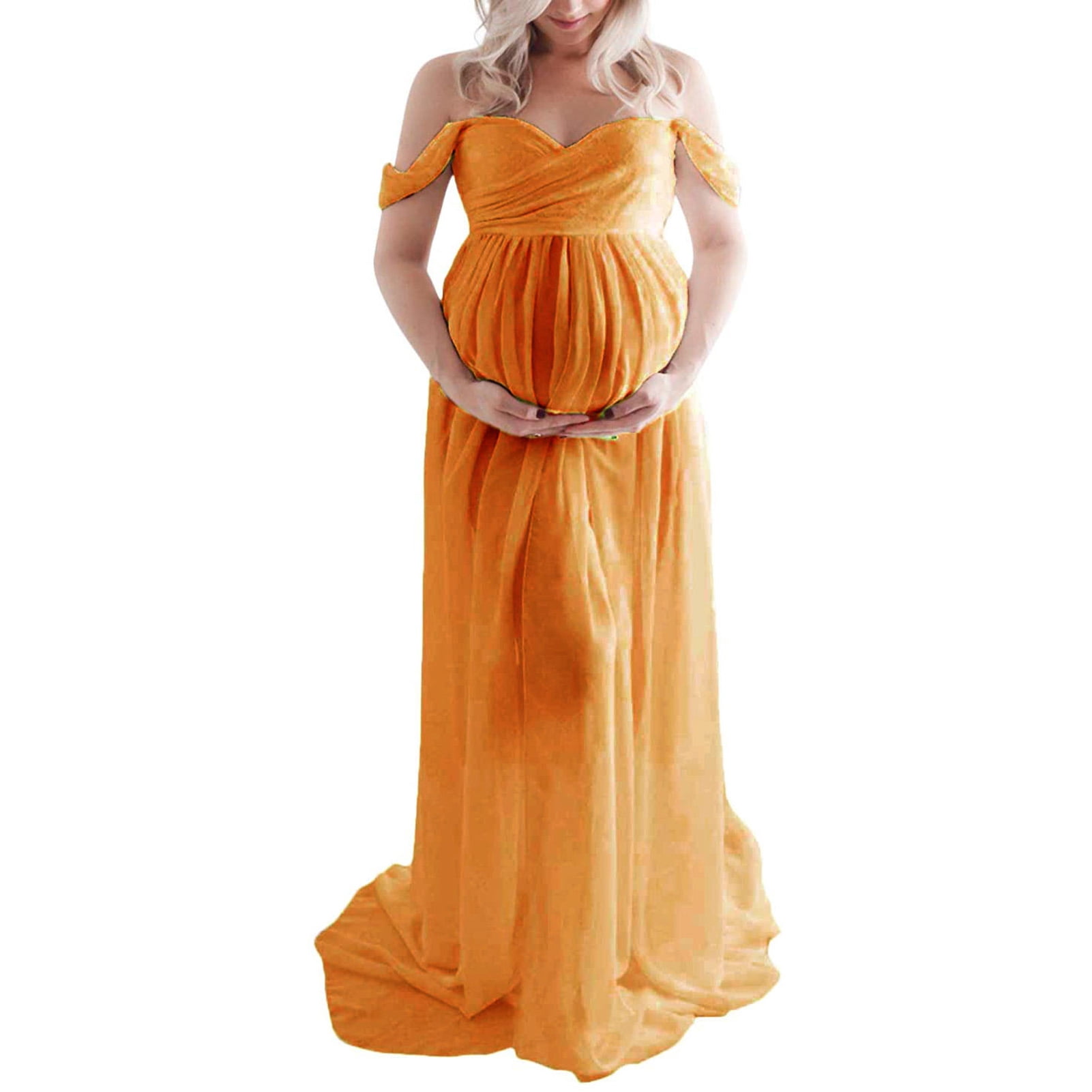 Maternity Long Dress Off Shoulder Elegant Stylish Loose Hem Pregnant Woman Dress for Bridal Shop