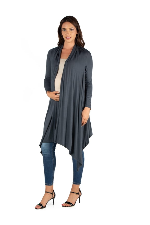 Maternity Long Open Front Cascading Cardigan