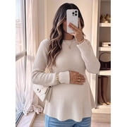 Maternity Long Sleeve Sweater, Crew Neck Loose Fit Peplum Hem Top, Relaxed Knit Pullover, Casual Everyday Wear for Moms