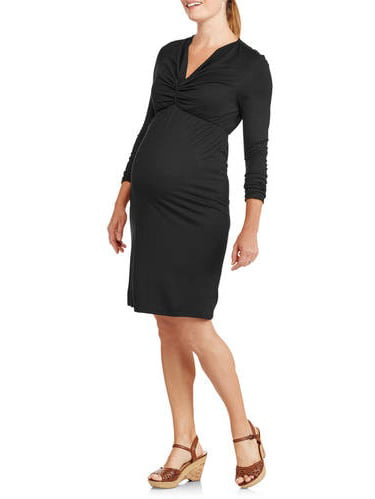 Maternity Long Sleeve Vneck Twist Front Dress - Walmart.com