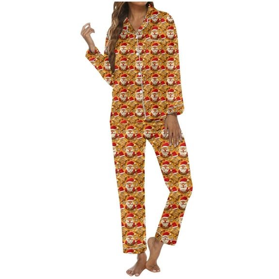 Maternity Lounge Wear – Pajamas for Women Set & Button Up Pajamas Women's Christmas Printed Button Pocket Long Sleeved Pants Home Sleepwear Set