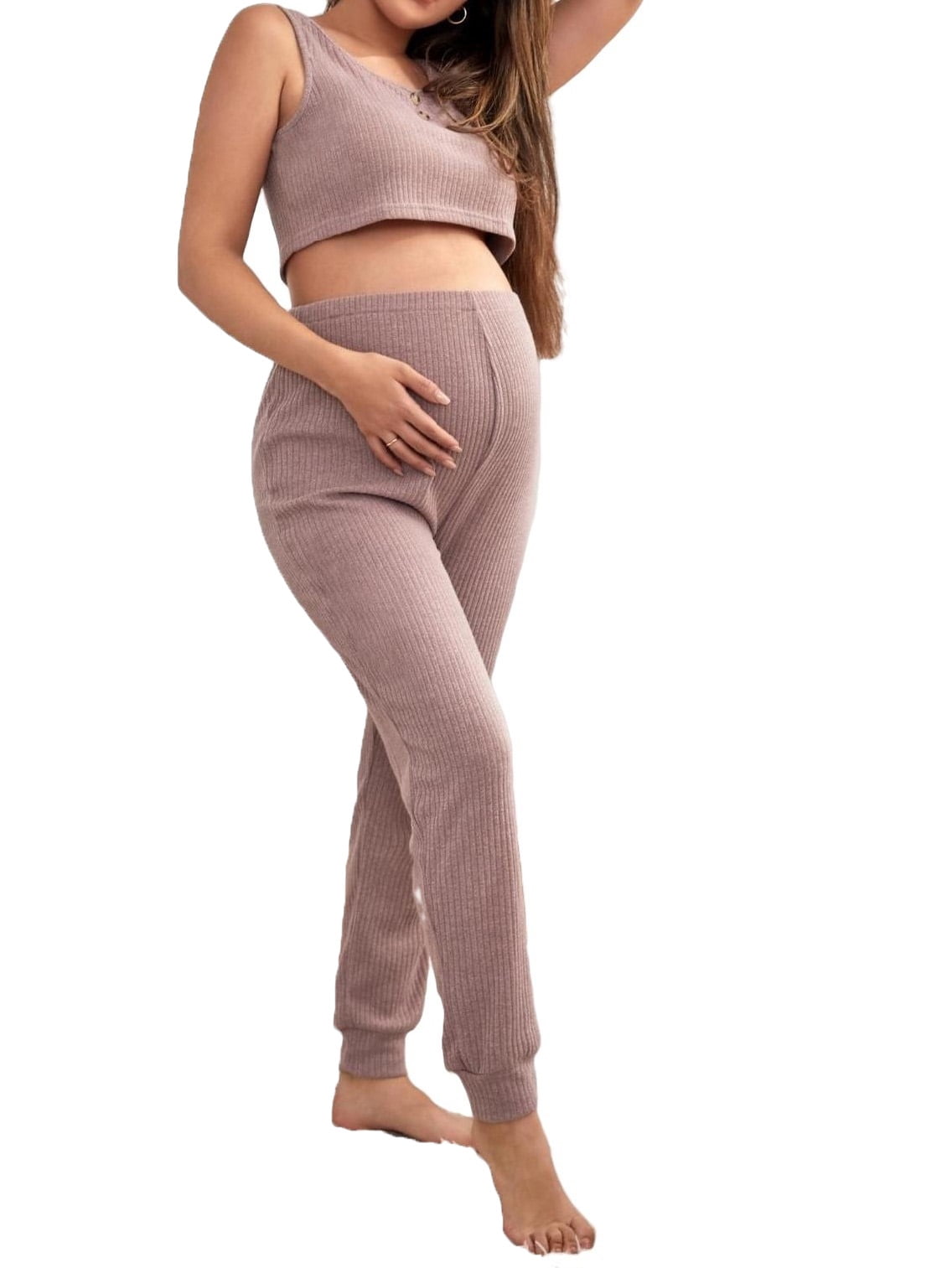 Maternity Loungewear Casual Plain Scoop Neck Pant Sets Mauve Purple XL Walmart