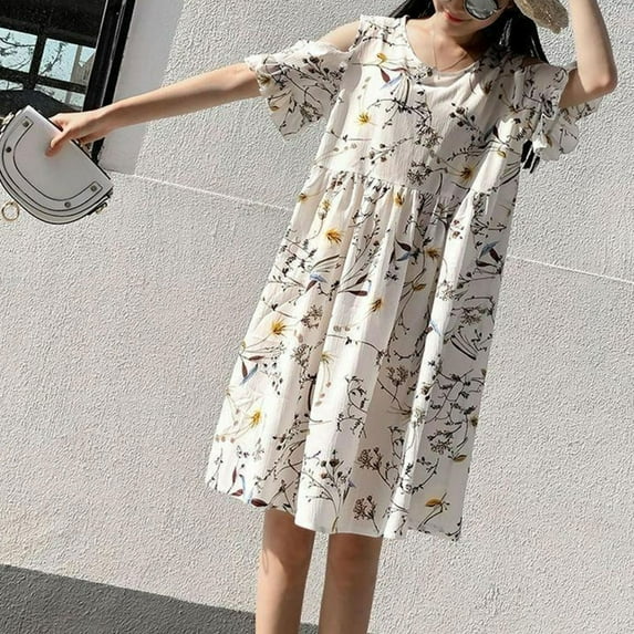 Maternity Maxi Dress Wrap V Neck Baby Shower Pregnancy Dresses for Photoshoot White L