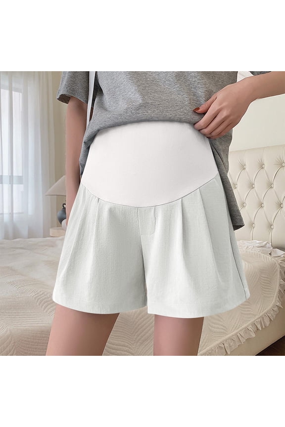 Maternity Modal Shorts for Women Over the Belly Summer Pregnancy Adjustable Waist Comfy Loose Active Shorts with Pockets White L