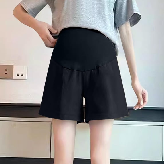 Maternity Modal Shorts for Women Over the Belly Summer Pregnancy Adjustable Waist Comfy Loose Suits Shorts Black L