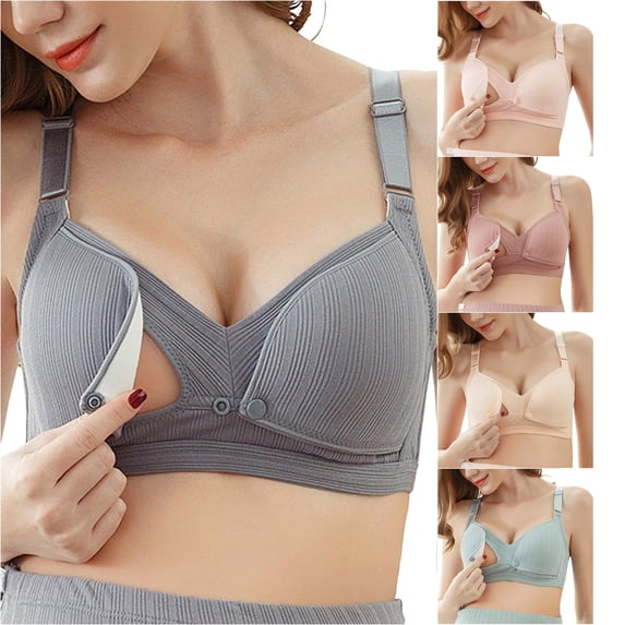 Maternity Nursing Bra Seamless Comfort Wireless Front Closure Plus Size Support For Breastfeeding Casual Holiday Wear, 38, Grey