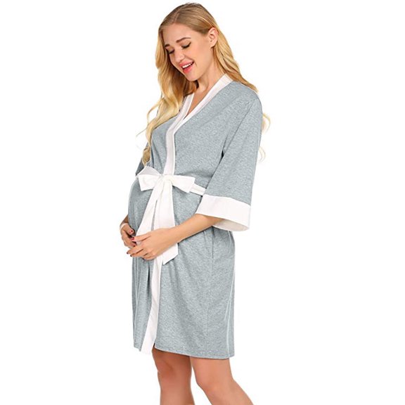 Maternity Nursing Pajamas Gown - Solid Color, Polyester, Postpartum/Home/Feeding Wear, All Seasons