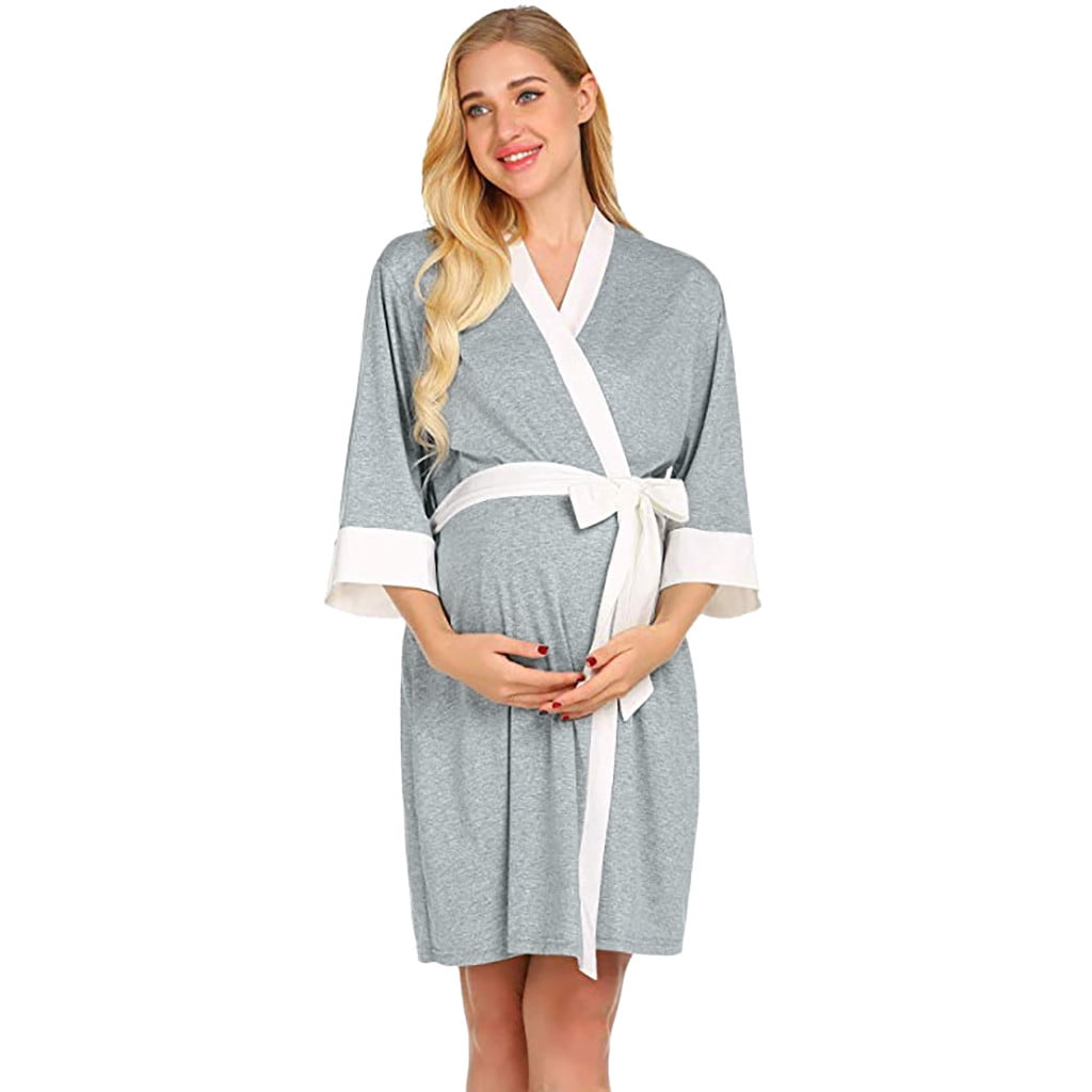 Maternity Nursing Robe Delivery Nightgowns Hospital Breastfeeding Gown