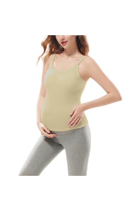Maternity Nursing Tank Tops with Built in Bra for Breastfeeding, Clip Down Camisoles for Women, Ribbed Knit Pregnancy Clothes, Adjustable Straps Mama Tank Top
