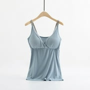 Maternity Nursing Tank Tops Built in Bra for Breastfeeding Basic Camisole Navy M