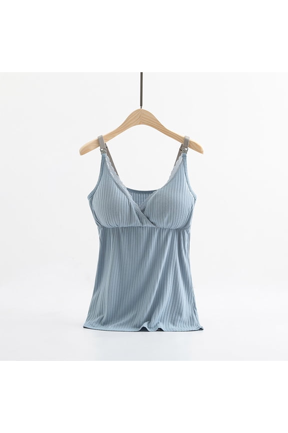 Maternity Nursing Tank Tops Built in Bra for Breastfeeding Basic Camisole Navy M