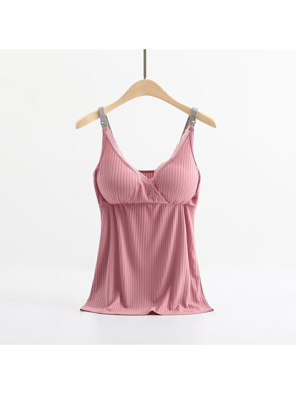 Maternity Nursing Tank Tops Built in Bra for Breastfeeding Basic Camisole Pink L