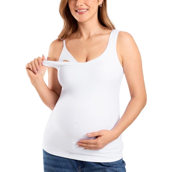 Maternity Nursing Tank Tops with Built in Bra Sleeveless Casual Pregnancy Shirts