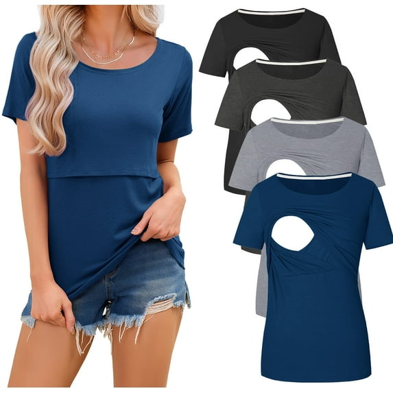 Maternity Nursing Tops Clothes for Women Ribbed Breastfeeding Shirts Clothes 4-Pack