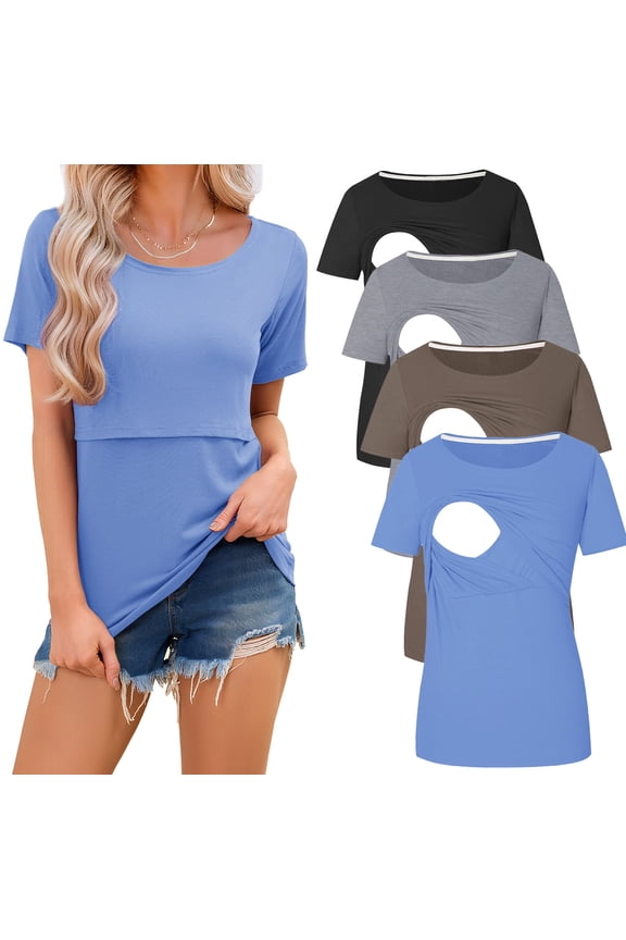 Maternity Nursing Tops Clothes for Women Ribbed Breastfeeding Shirts Clothes 4-Pack