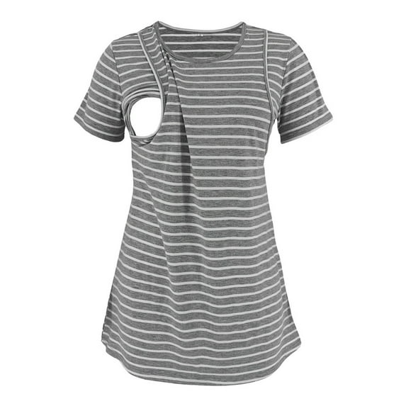Maternity Nursing Tops Short Sleeve Round Neck Breastfeeding Tee Shirts Stripe Colorblock Soft Comfy Pregnancy Clothes
