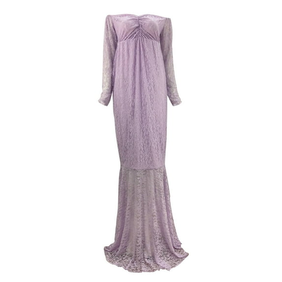 Maternity Off Shoulder Chiffon Photography Gown Long Sleeve Lace Stitching Maxi Dress for Baby Shower