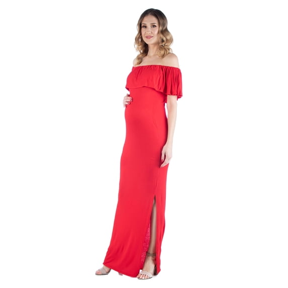 Maternity Off the Shoulder Side Slit Maxi Dress