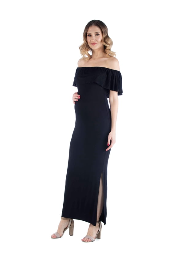 Maternity Off the Shoulder Side Slit Maxi Dress