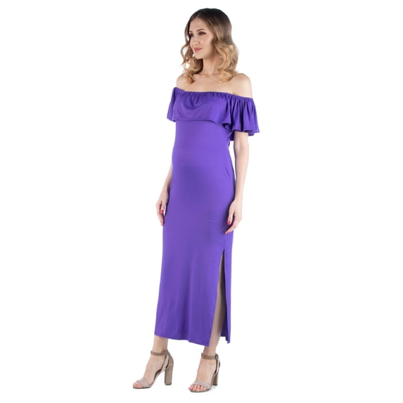 Maternity Off the Shoulder Side Slit Maxi Dress